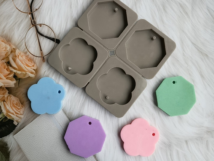 Molde silicona tag aromatico 4 cavidades flores 